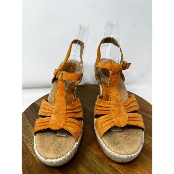 BOC Born Wedge Sandal Maureen T Strap Suede Orange Size 9‎ 40.5 - Picture 3 of 9